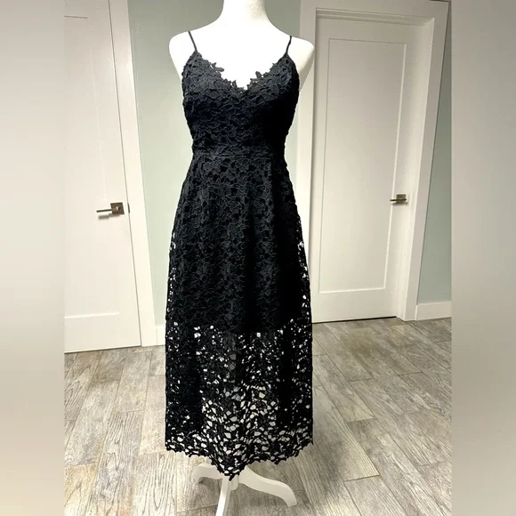 Astr | Dresses | Astr Black Lace A Line Midi Dress Size Small Wedding Date  Cocktail Party | Poshmark